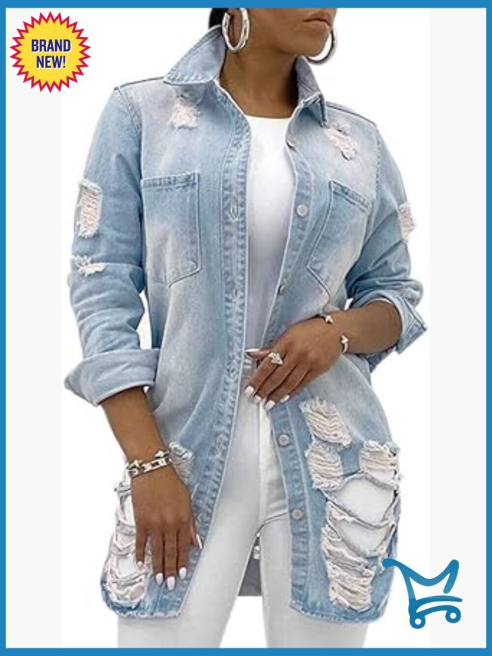 Long Sleeve Classic Trucker Denim Jacket with Pockets